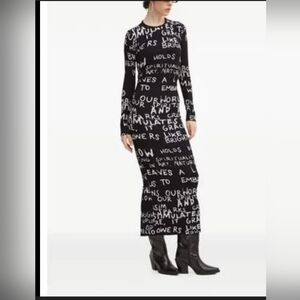 Desigual Black and White Text Print Long Sleeve Dress